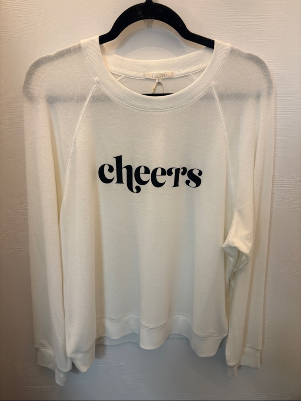 Z Supply Cream Sweatshirt with Black 'cheers' Script
